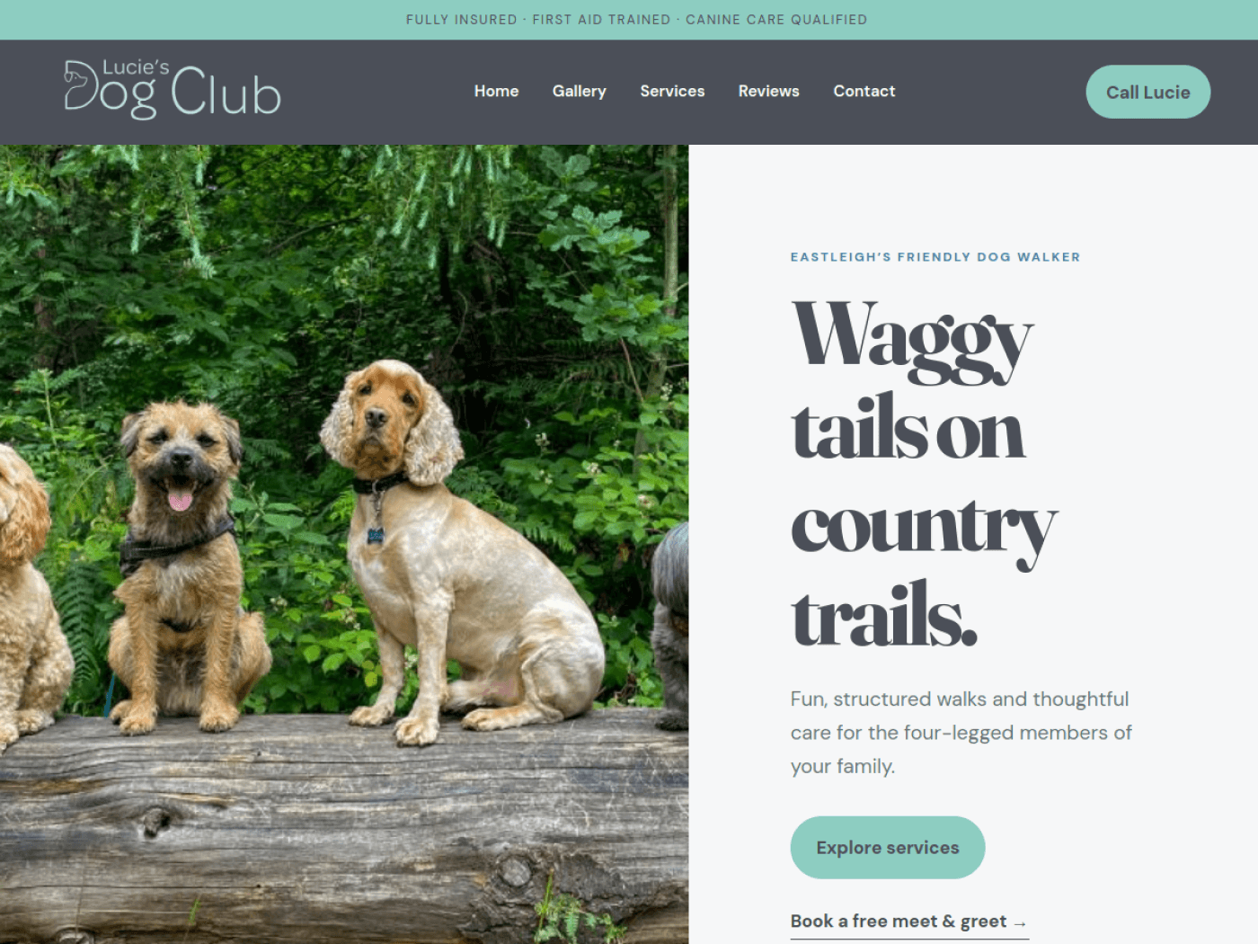 Lucie’s Dog Club website homepage